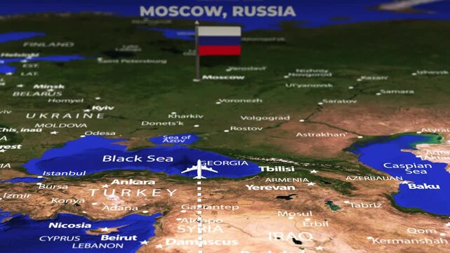 Flight From Asmara ERITREA to Moscow RUSSIA with flag pins