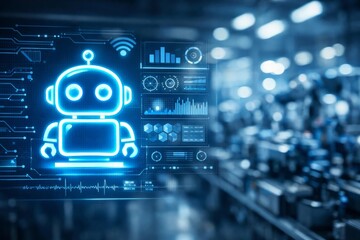 Fototapeta premium AI Robot with Data Analytics Dashboard