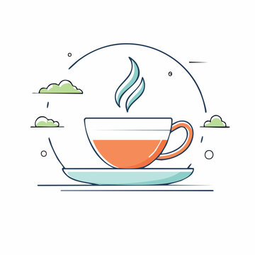 Steaming Cup of Tea on Saucer with Clouds