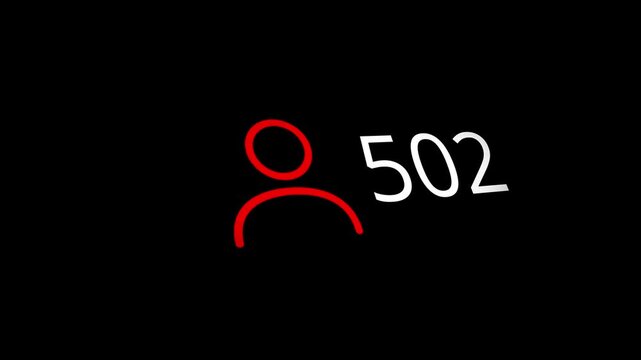 Follower count increasing rapidly with red user icon animation on black background for social media marketing video footage