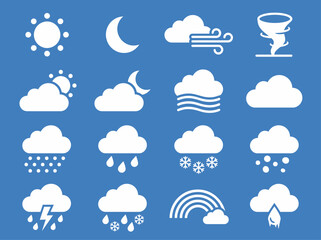 Obraz premium Weather Icons Collection Set – Flat Style Climate and Forecast Symbols Illustration