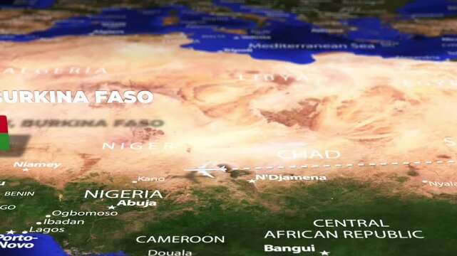 Flight From Asmara ERITREA to Ouagadougou BURKINA FASO with flag pins