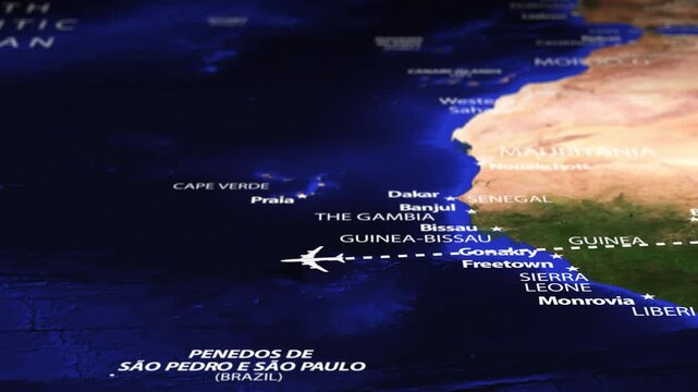 Flight From Asmara ERITREA to Paramaribo SURINAME with flag pins
