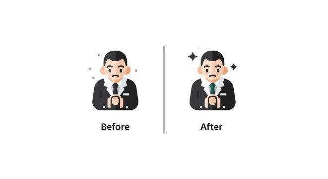 Illustration depicting a before and after comparison of a professional appearance