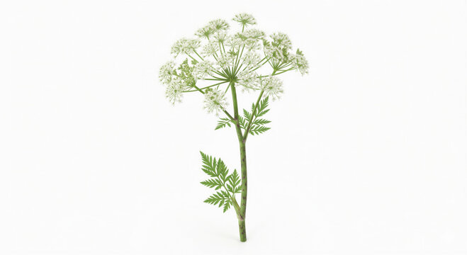 Delicate White Wildflower Stem Isolated on White