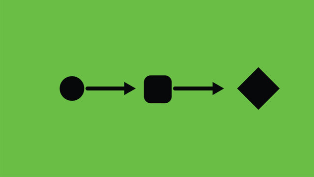 Minimal black workflow arrow icon path on green background vector illustration