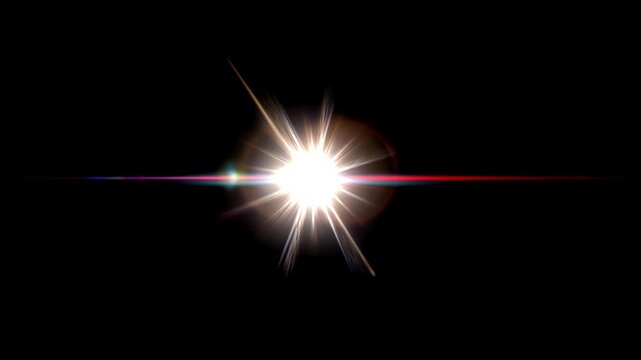 Cinematic Sun Flare Light Effect on Black Background with Glowing Lens Flare and Abstract Energy Motion, Dramatic Light Overlay for Video Editing and Visual Effects