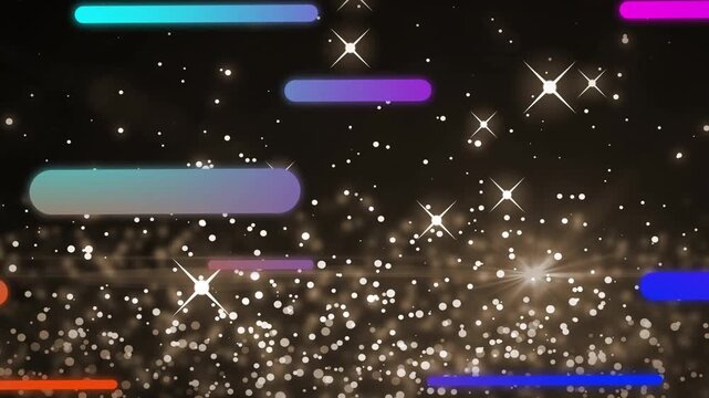 Gold bokeh field shimmering, rounded bars appearing from edges, sliding and forming layered layout