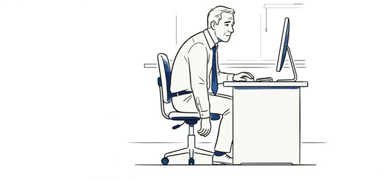 Tired Businessman Slouching at Office Desk Sketch Illustration