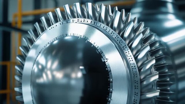 Gas turbine engine rotor with compressor blades featuring modern engineering design and advanced metal technology for efficient power generation in an industrial facility