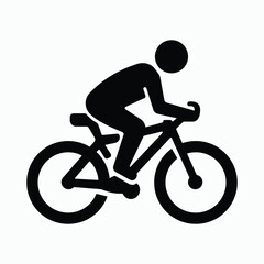 Obraz premium Person riding bicycle icon in flat style, simple pictogram for cycling, sport, outdoor activity, transportation, healthy lifestyle, eco-friendly travel symbol.