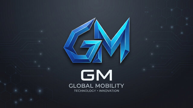 Modern Geometric Blue Metallic Logo Design Representing Global Mobility Technology and Innovation Excellence