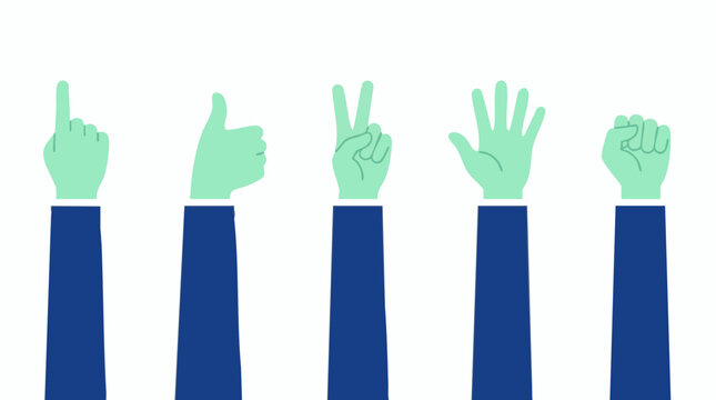 Stylized hand gestures showing numbers one to five and common signals