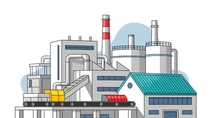Naklejka premium Industrial factory illustration depicting production and manufacturing processes in a graphic style