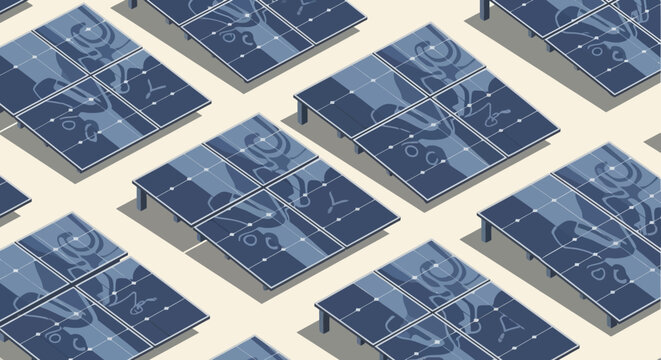Isometric arrangement of solar panels illustrating renewable energy and eco-friendly technology