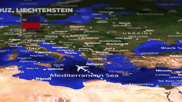 Flight From Asmara ERITREA to Vaduz LIECHTENSTEIN with flag pins