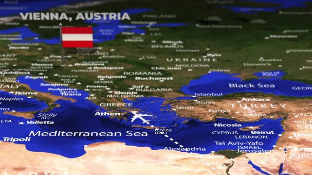 Flight From Asmara ERITREA to Vienna AUSTRIA with flag pins