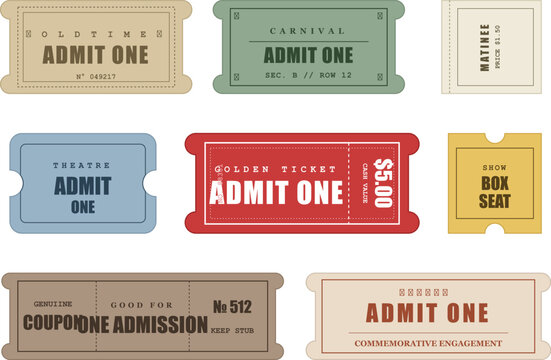 vintage admit one ticket bundle retro cinema carnival