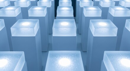 Fototapeta premium Glowing blue cubes, futuristic blocks, illuminated squares, digital background