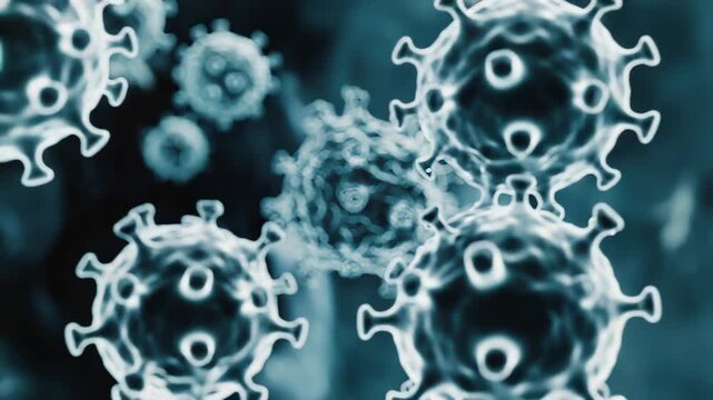 Medical rendering of a microscopic virus or bacteria, representing an infection and disease concept, with science and microbiology research implications