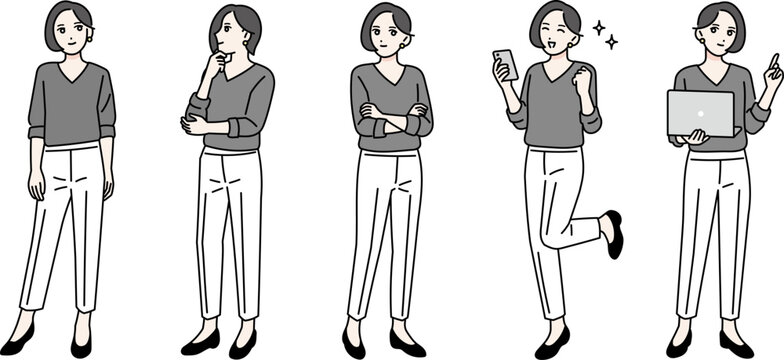 若い女性の様々ポーズセット　全身