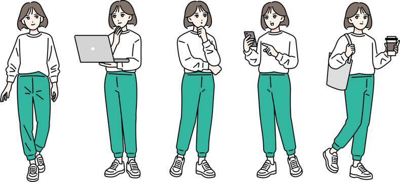 若い女性の様々ポーズセット　全身
