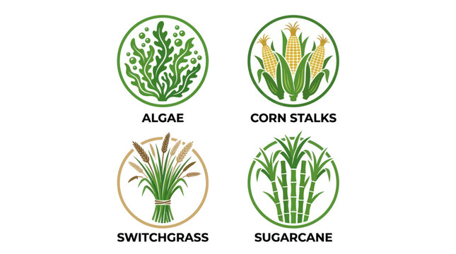 Circular plant icons for bioenergy and agricultural research.