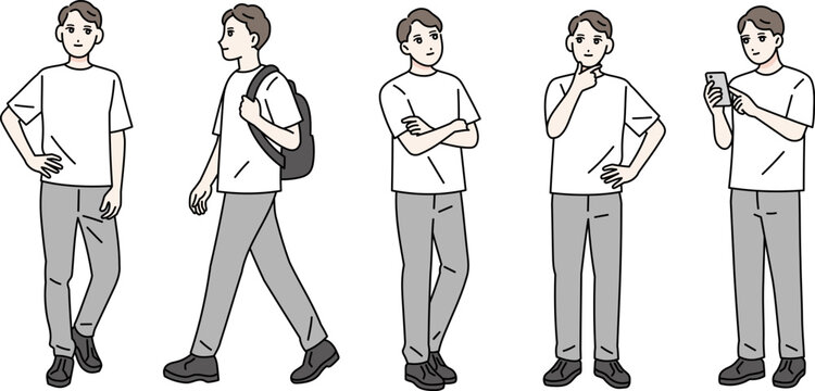 若い男性の様々なポーズセット　全身