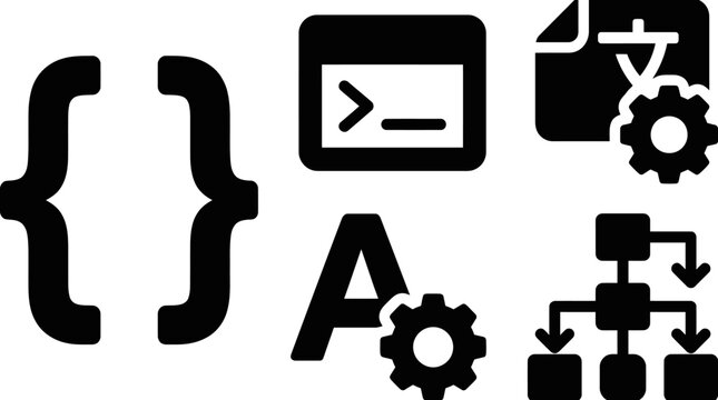 Coding development and data structure icons in flat style.