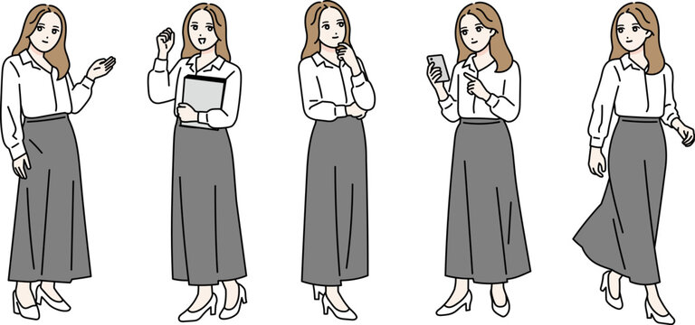 若い女性の様々ポーズセット　全身