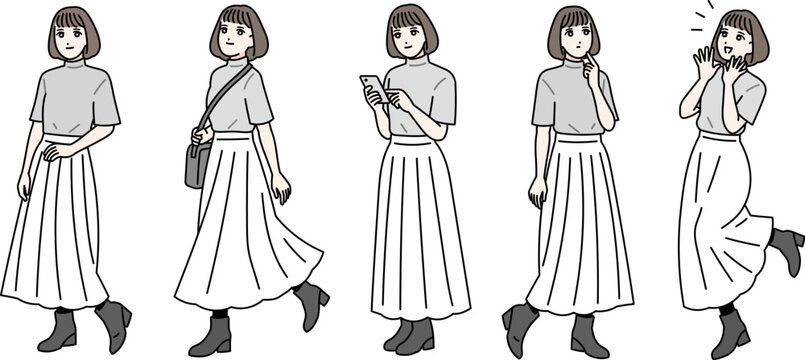 若い女性の様々ポーズセット　全身