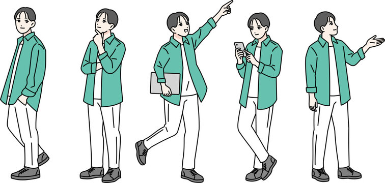 若い男性の様々なポーズセット　全身