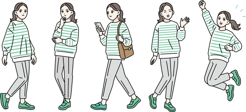 若い女性の様々ポーズセット　全身