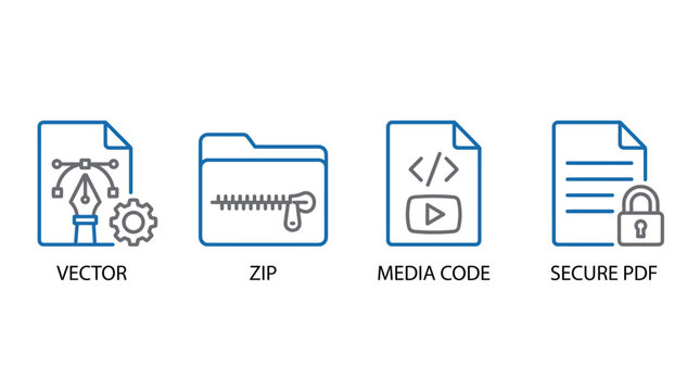Digital document and file type icons for data management.