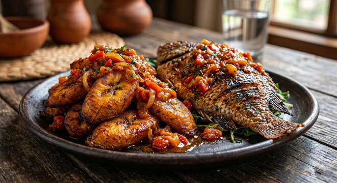 Ivorian Alloco Fried Plantains with Grilled Tilapia Fish 8K
