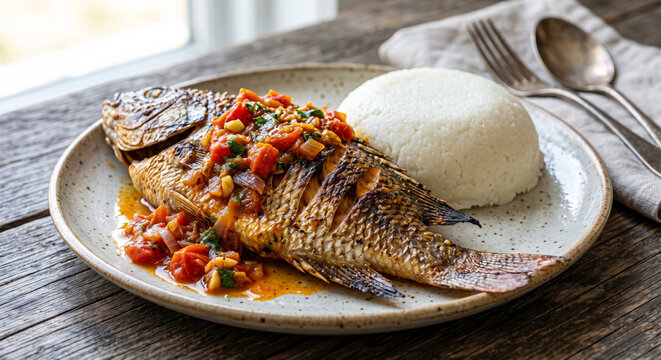 Malawian Grilled Chambo Fish with White Nsima Porridge 8K
