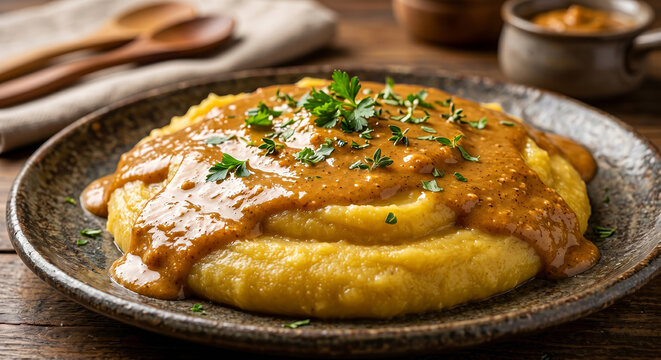 Ugandan Matoke Mashed Bananas in Peanut Sauce 8K Food Photo