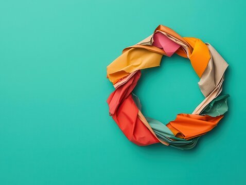 Abstract symbol of infinity made of plastic, glass, and fabric scraps, circularity concept
