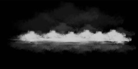 Water surface with magic neon glow from inside and smoke on top. Mystery dark background with spooky white light from underwater and fog. Realistic 3d night vector illustration with flare and steam. © muhammad