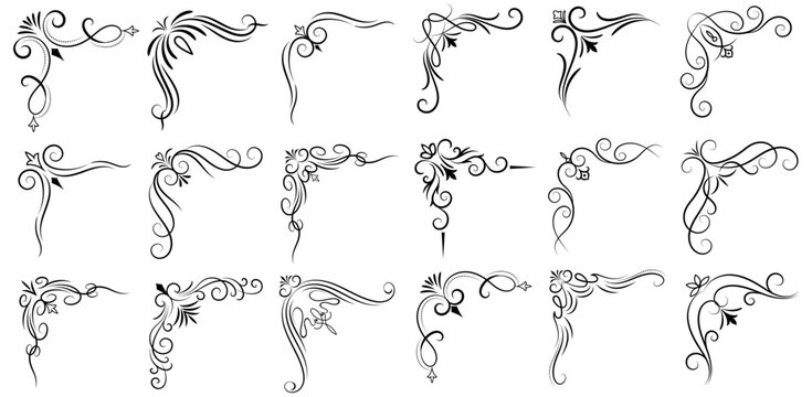 luxury ornate corners baroque rococo filigree floral scrollwork antique vector set