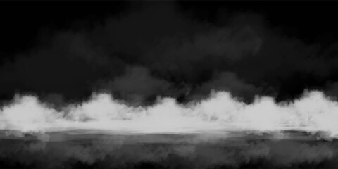 Water surface with magic neon glow from inside and smoke on top. Mystery dark background with spooky white light from underwater and fog. Realistic 3d night vector illustration with flare and steam. © muhammad