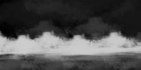 Water surface with magic neon glow from inside and smoke on top. Mystery dark background with spooky white light from underwater and fog. Realistic 3d night vector illustration with flare and steam. © muhammad