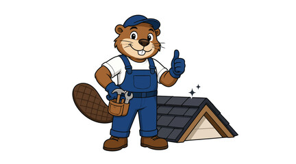 Beaver Handyman Mascot Character for Roofing and Home Repair Services © Rina