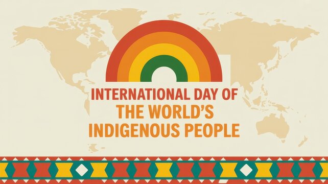 International Day of the World's Indigenous People banner with rainbow and world map background