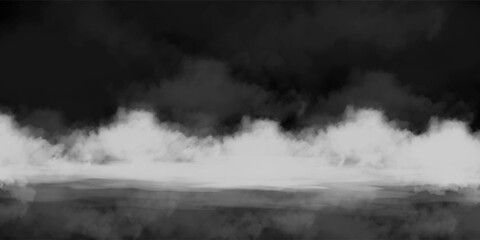 Water surface with magic neon glow from inside and smoke on top. Mystery dark background with spooky white light from underwater and fog. Realistic 3d night vector illustration with flare and steam. © muhammad
