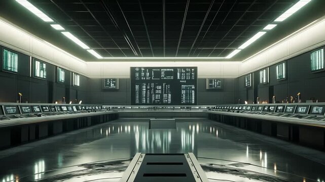 Futuristic command center with rows of glowing screens and data interfaces monitoring global networks, security operations and ai driven analytics in a dark high tech control room
