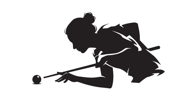 Person Playing Pool with Cue Stick and Ball Silhouette Featuring Game, Sports, Black with White and Aiming Elements for Sport, Leisure Projects,