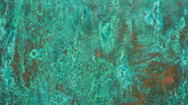 Rustic green oxidized copper texture background with weathered patina surface backdrop for artistic vintage design and antique architectural material wallpaper 4k high quality res