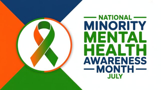 National Minority Mental Health Awareness Month with awareness ribbon and colorful background