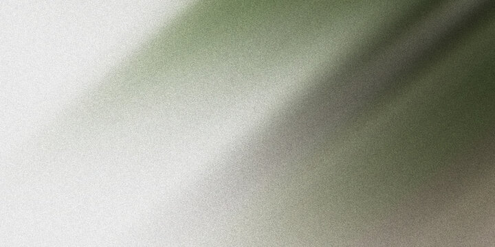 Abstract smooth background with grainy texture and soft gradient transition between light white and dark sage green color scheme.